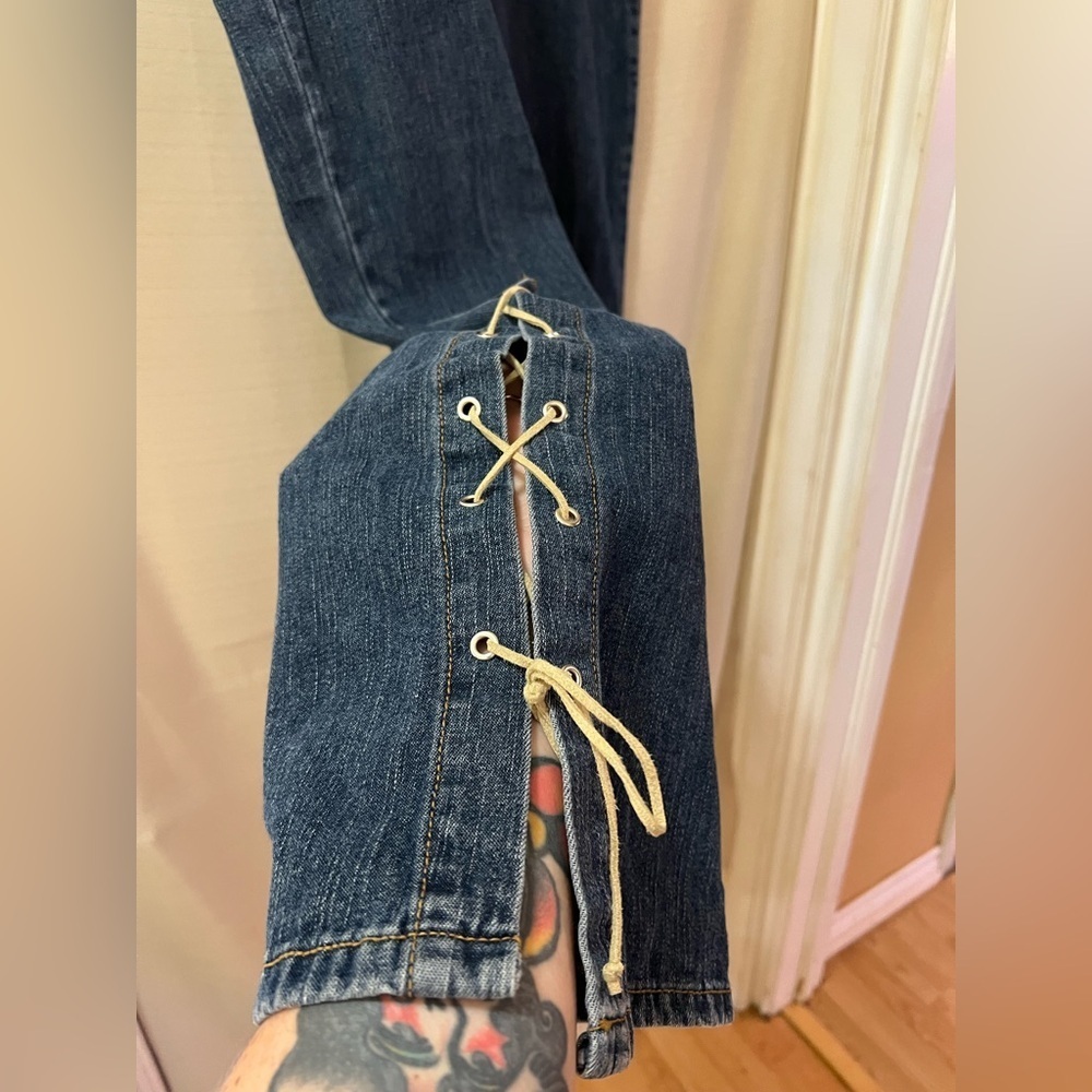 Vintage Bubblegum USA Lace Up Flare Jeans Y2K Women’s 11/12 Bootcut Denim Pants - Picture 3 of 9
